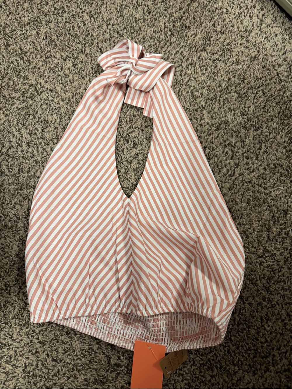Striped Pink Halter Crop Top